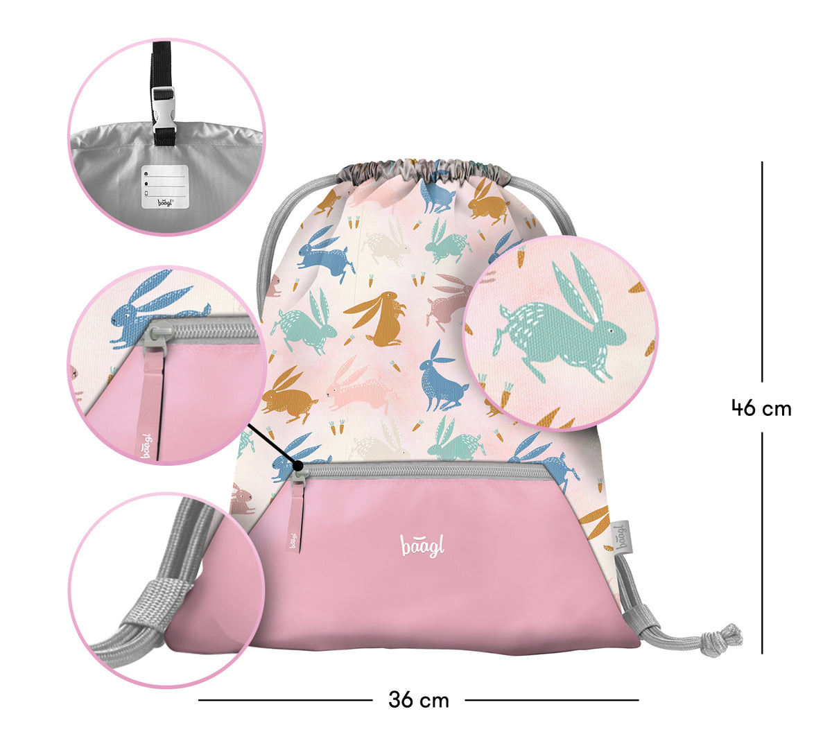 Cipzáras zsebbel ellátott Bunny tornazsák