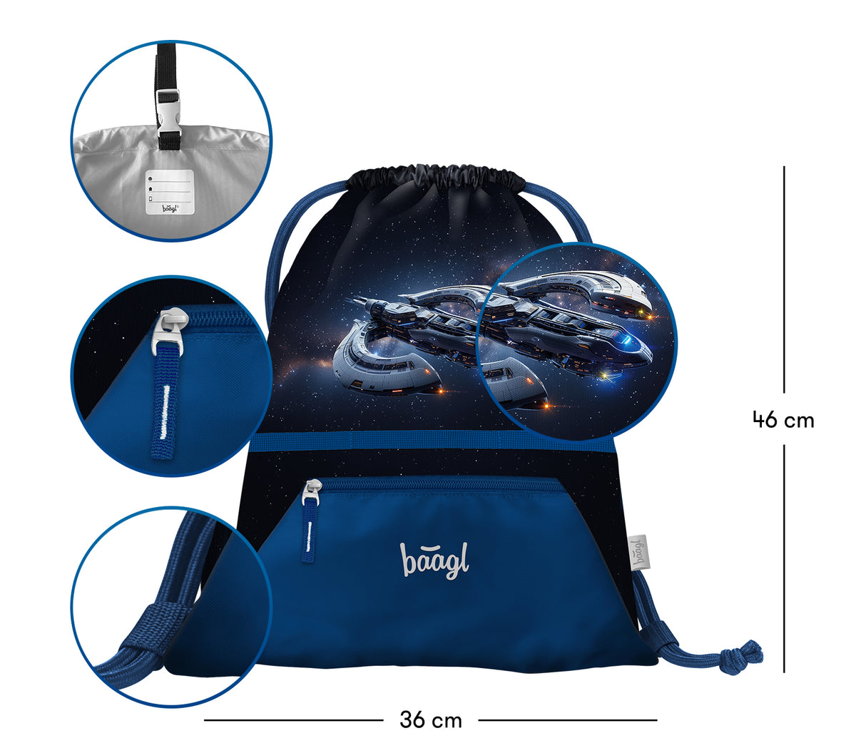 Cipzáras zsebbel ellátott Spacecraft tornazsák