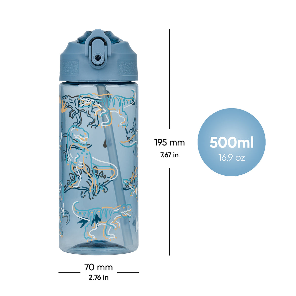 Tritan kulacs szívószállal, dinoszauruszos, 500 ml